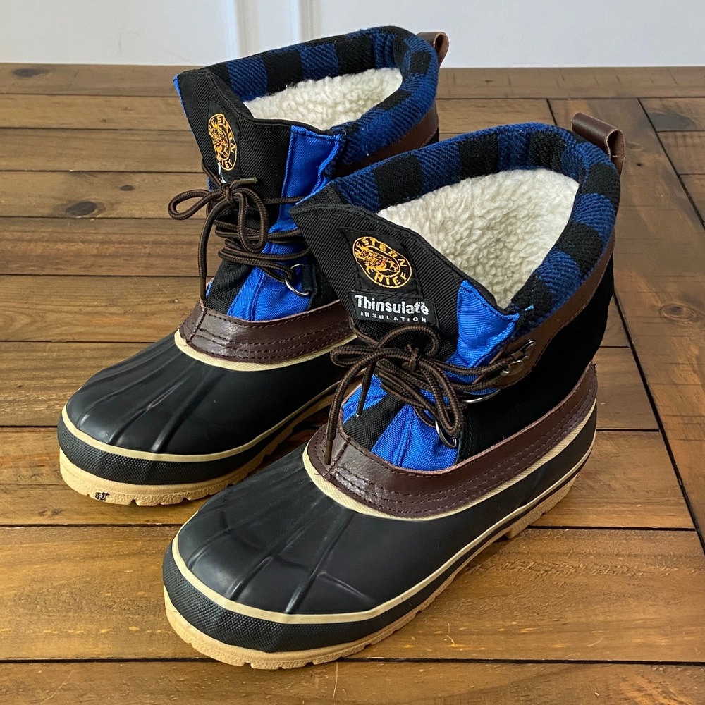 Western Chief Kids Thinsulate Snow Boots Blue Black Plaid Duck Boots Size 5